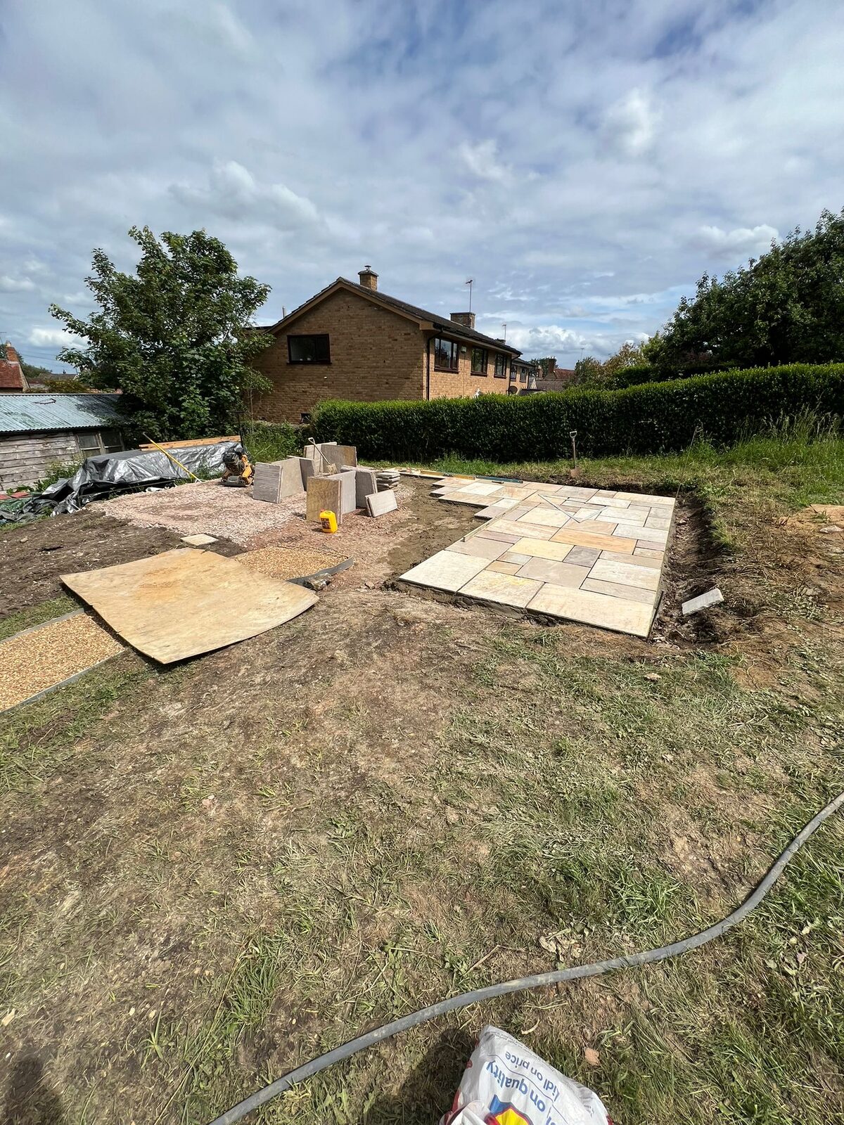 New patio paving laid on prepared base